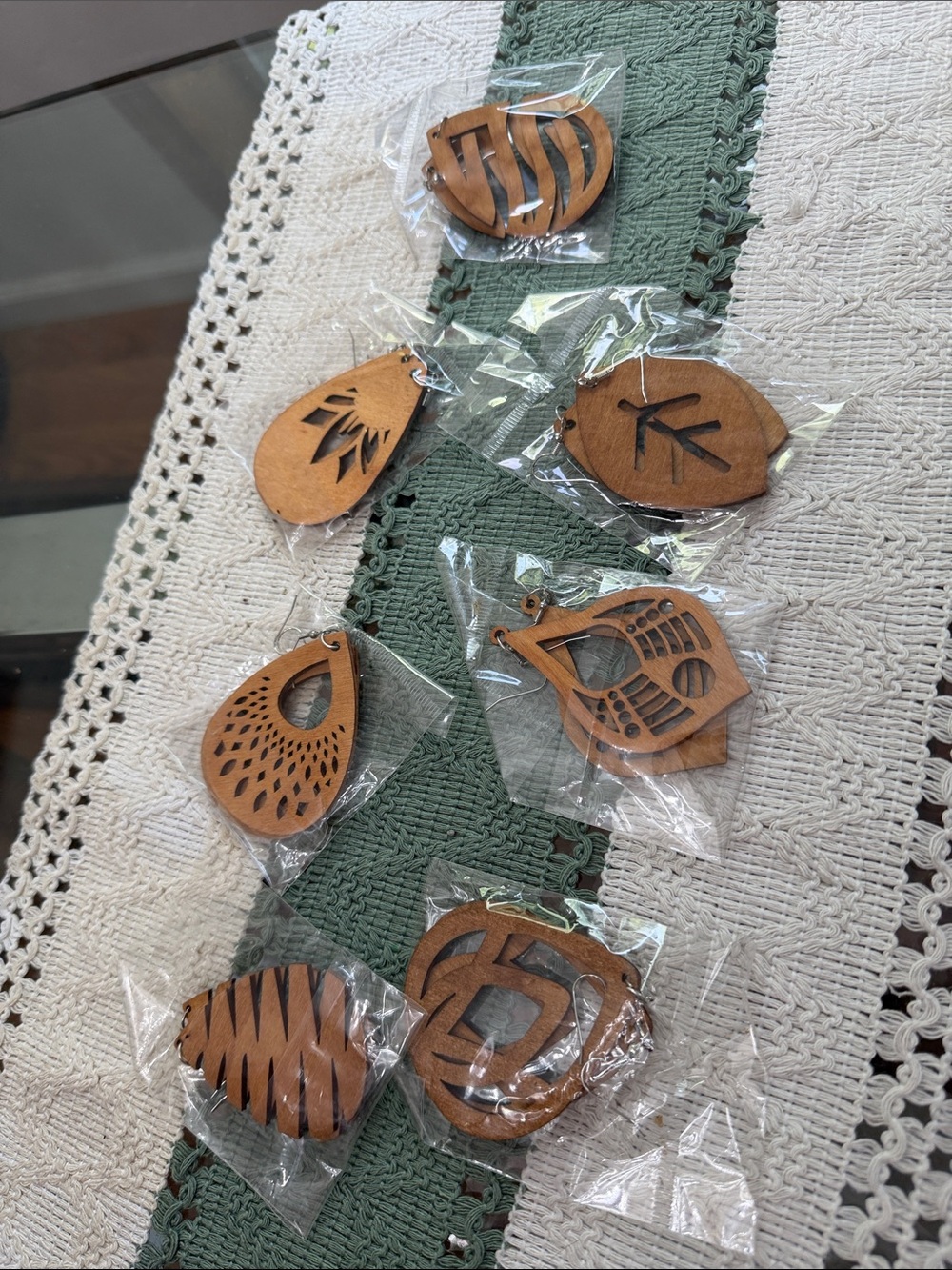 Wooden Leaf & Geometric earrings Set - Light Brown